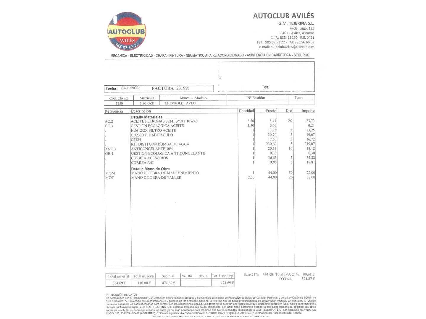 Foto del mantenimiento del Chevrolet Aveo Chevrolet Aveo 1.4 16v LS (100 CV)