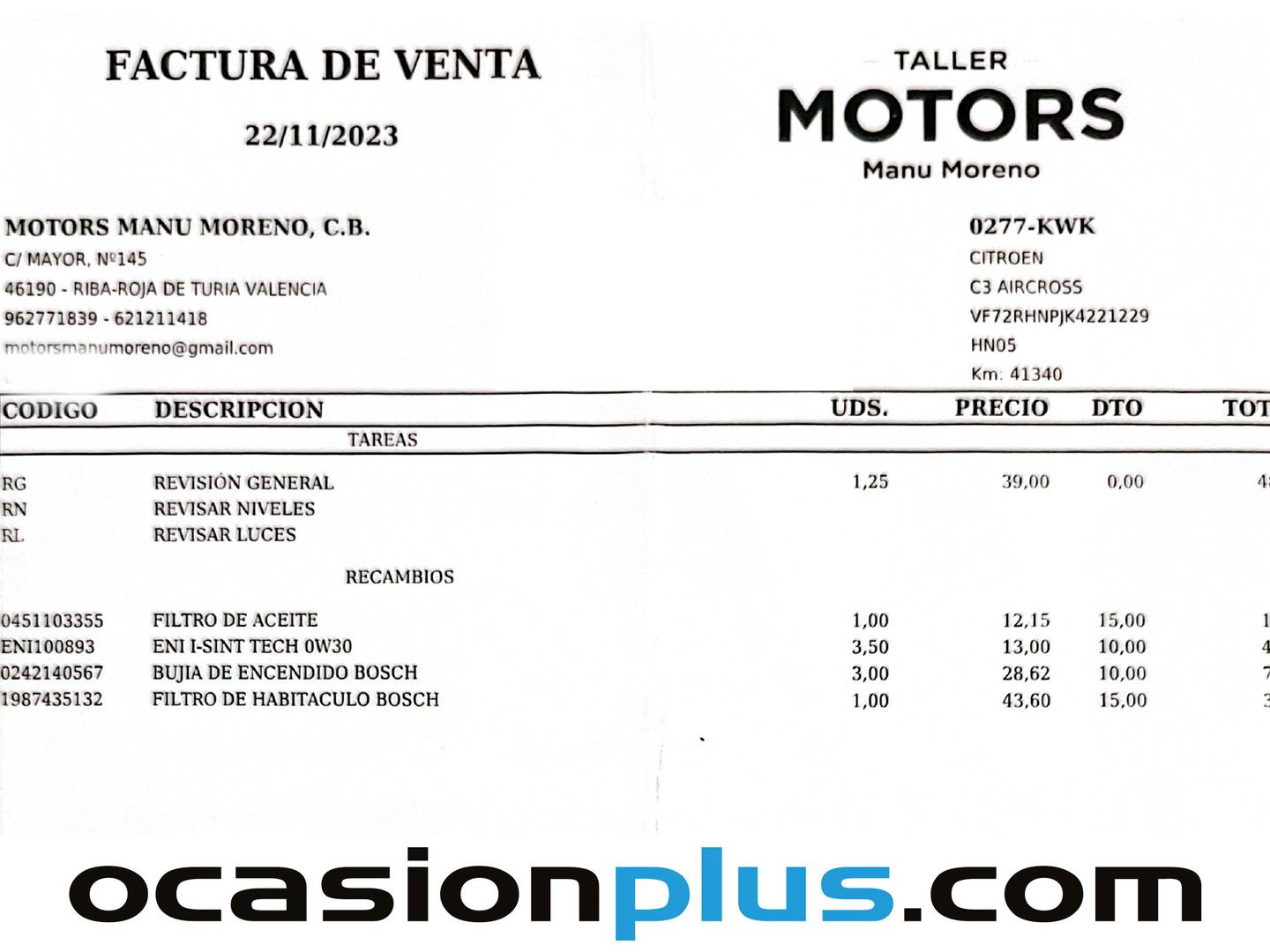 Foto del mantenimiento del Citroën C3 Aircross Citroën C3 Aircross PureTech 110 S&S Feel (110 CV)