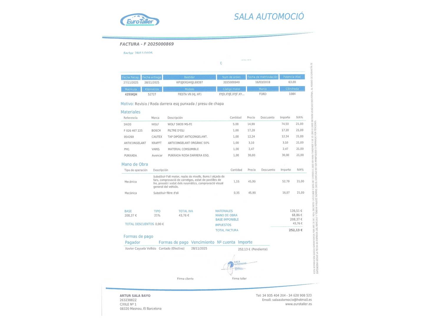 Foto del mantenimiento del Ford Fiesta Ford Fiesta 1.1 Ti-VCT Trend+ (85 CV)