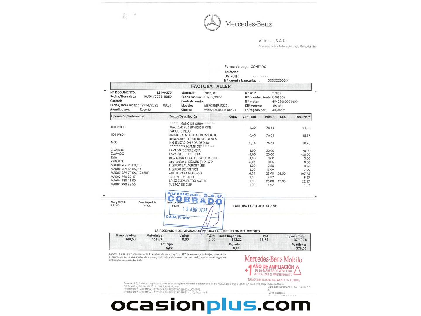 Foto del mantenimiento del Mercedes Clase E Mercedes Clase E E 220 d (194 CV)