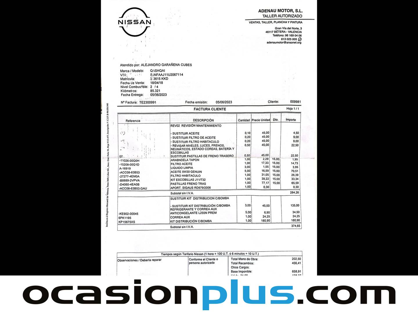 Foto del mantenimiento del Nissan QASHQAI Nissan Qashqai dCi 110 S&S Acenta 4x2 (110 CV)