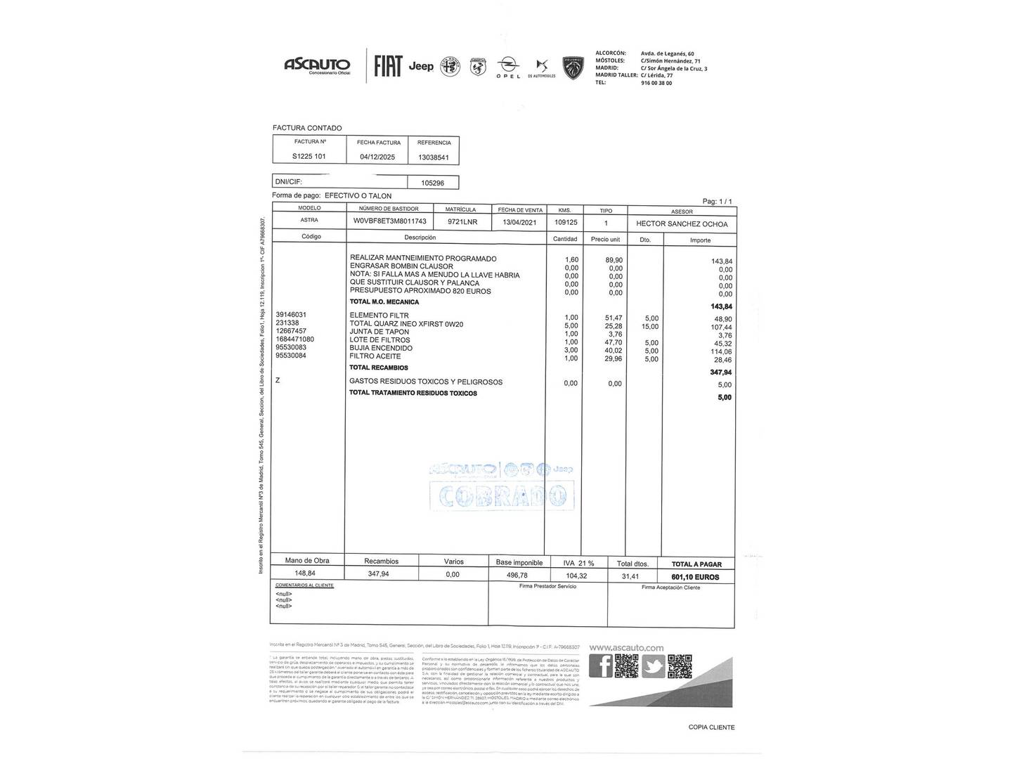 Foto del mantenimiento del Opel Astra Opel Astra Sports Tourer 1.4T SHT S/S Business Elegance CVT (145 CV)