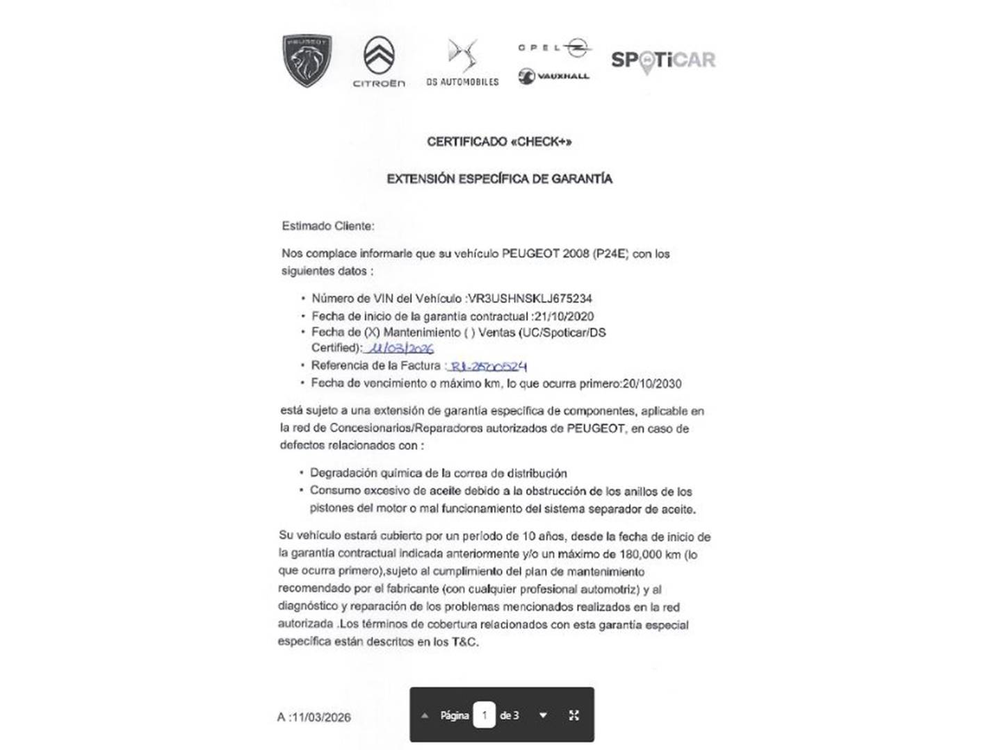 Foto del mantenimiento del Peugeot 2008 Peugeot 2008 PureTech 130 S&S Allure (130 CV)