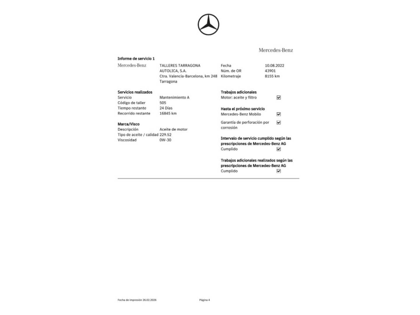 Foto del mantenimiento del Mercedes Clase C Mercedes-Benz Clase C C Coupe 300 (258 CV)