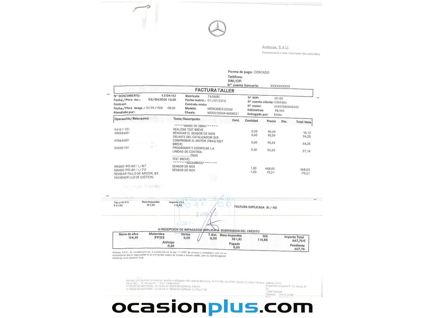 Foto del mantenimiento del Mercedes Clase E Mercedes Clase E E 220 d (194 CV)
