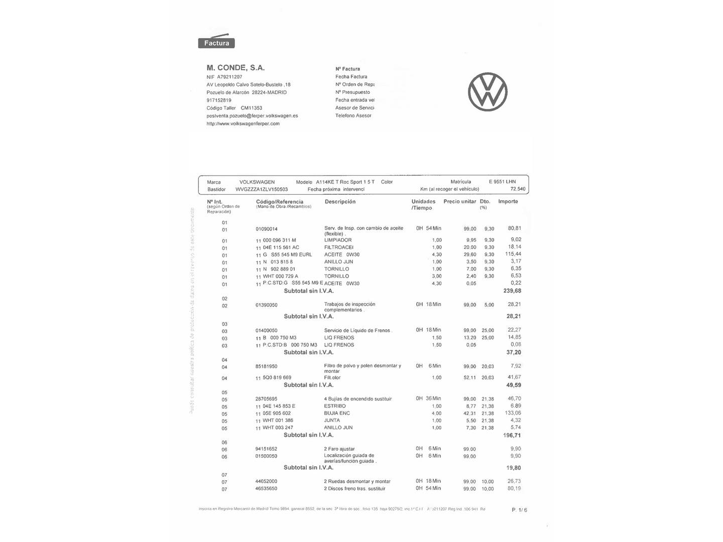 Foto del mantenimiento del Volkswagen T-Roc Volkswagen T-Roc Sport 1.5 TSI (150 CV) DSG Pack R-Line