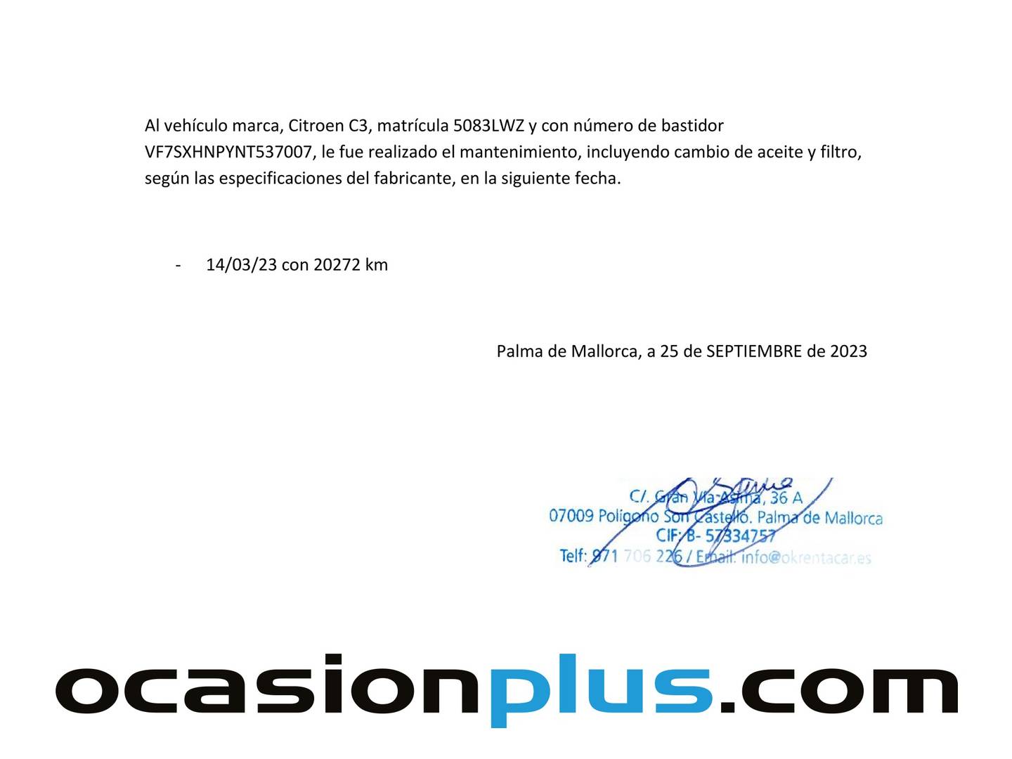 Foto del mantenimiento del Citroën C3 Citroën C3 PureTech 110 S&S Feel Pack EAT6 (110 CV)