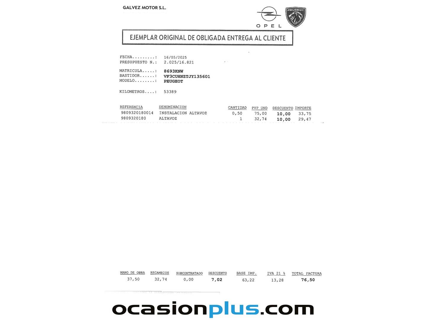 Foto del mantenimiento del Peugeot 2008 Peugeot 2008 PureTech 110 S&S Allure EAT6 (110 CV)