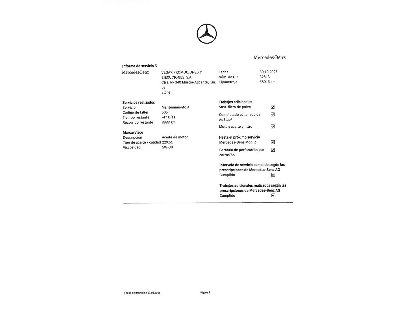 Foto del mantenimiento del Mercedes Clase C Mercedes Clase C Coupe 220 d (194 CV) Pack AMG