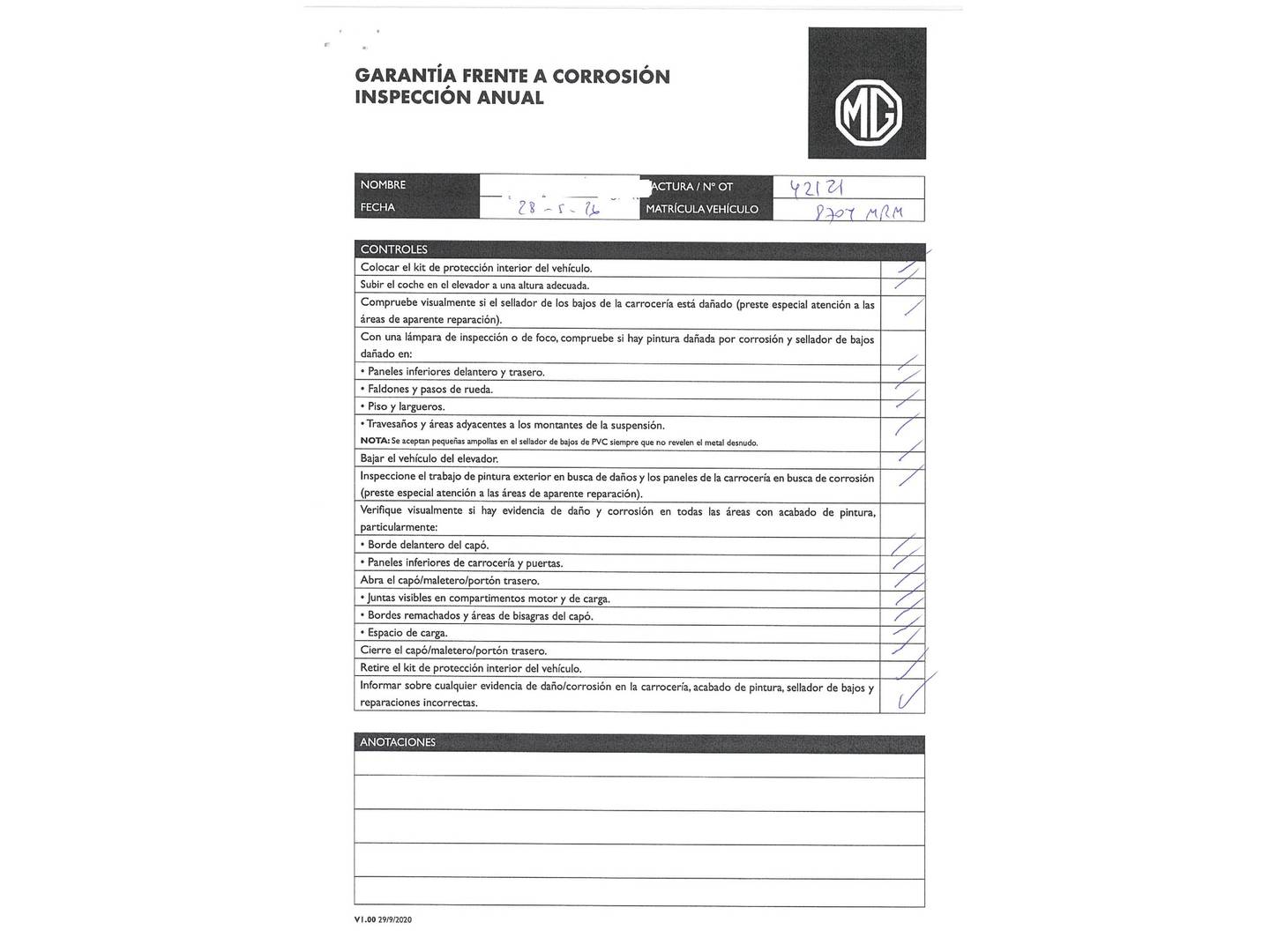 Foto del mantenimiento del MG HS MG HS 1.5 Turbo GDI Luxury DCT (162 CV)