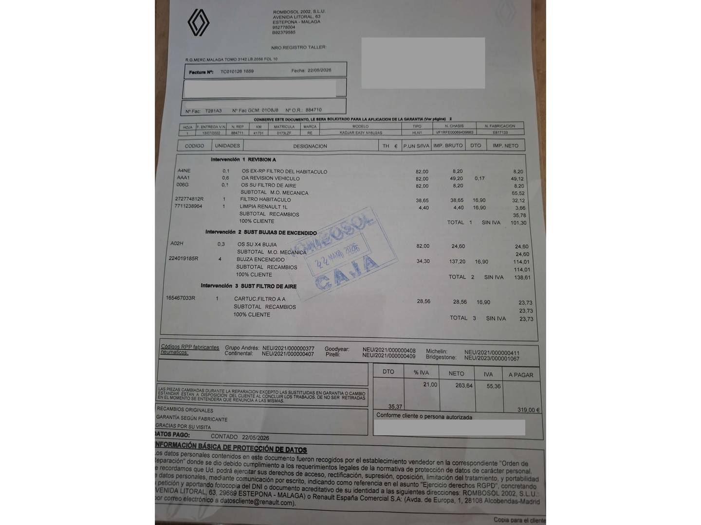 Foto del mantenimiento del Renault Kadjar Renault Kadjar Techno TCe GPF (140 CV) EDC