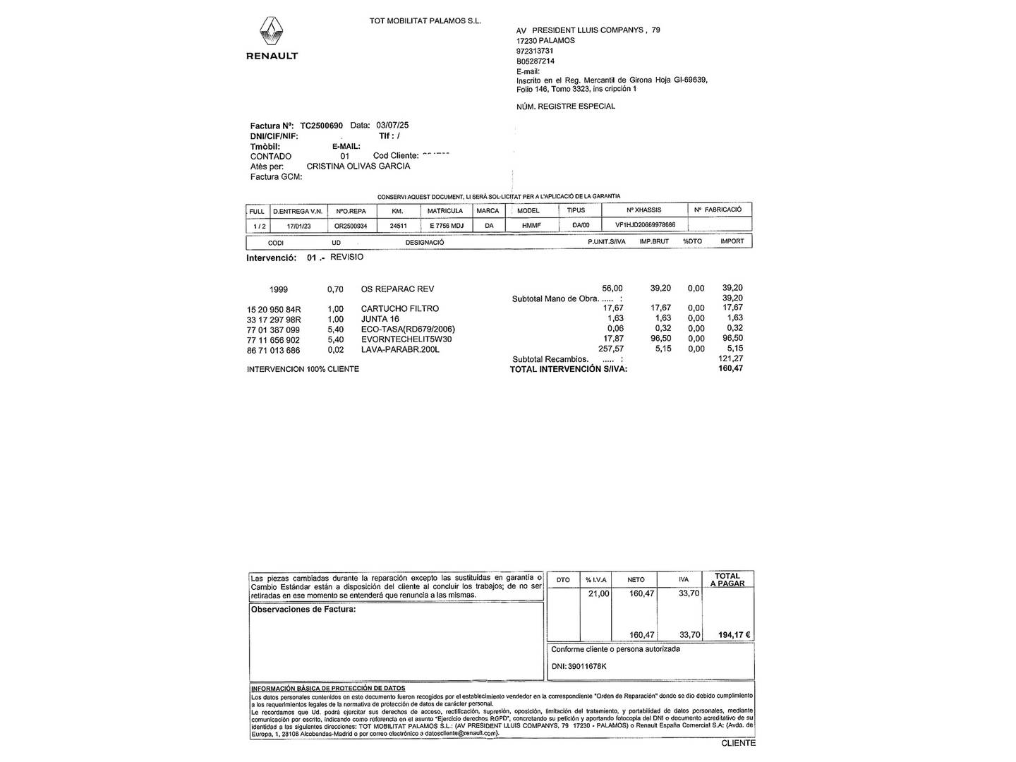 Foto del mantenimiento del Renault Captur Renault Captur Zen Energy dCi (90 CV) EDC