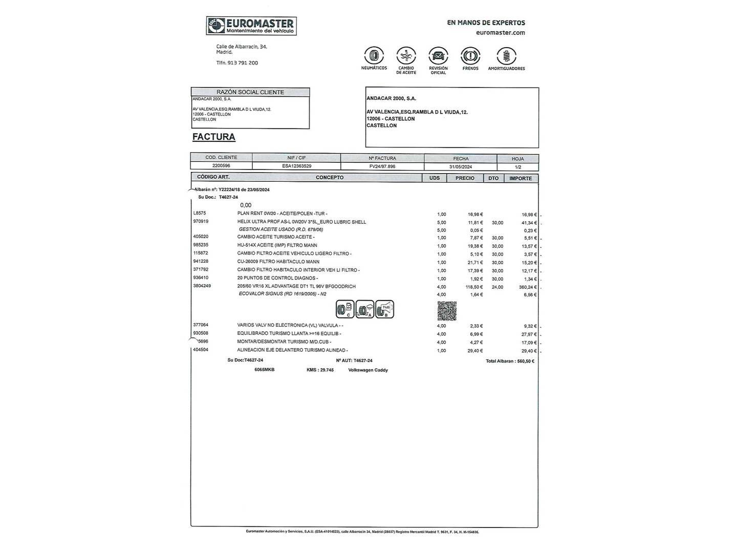 Foto del mantenimiento del Volkswagen Caddy Volkswagen Caddy Cargo Cargo 2.0 TDI (75 CV)