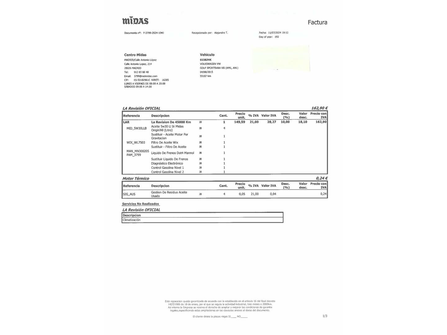 Foto del mantenimiento del Volkswagen Golf Sportsvan Volkswagen Golf Sportsvan Advance 1.4 TSI BMT (125 CV) DSG