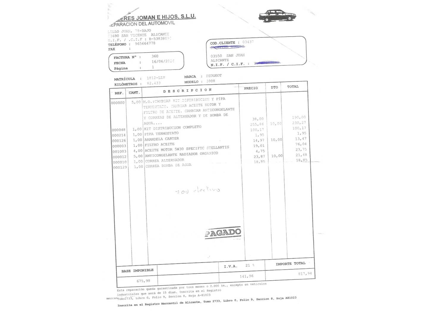 Foto del mantenimiento del Peugeot 3008 Peugeot 3008 PureTech 130 S&S Active Pack (130 CV)