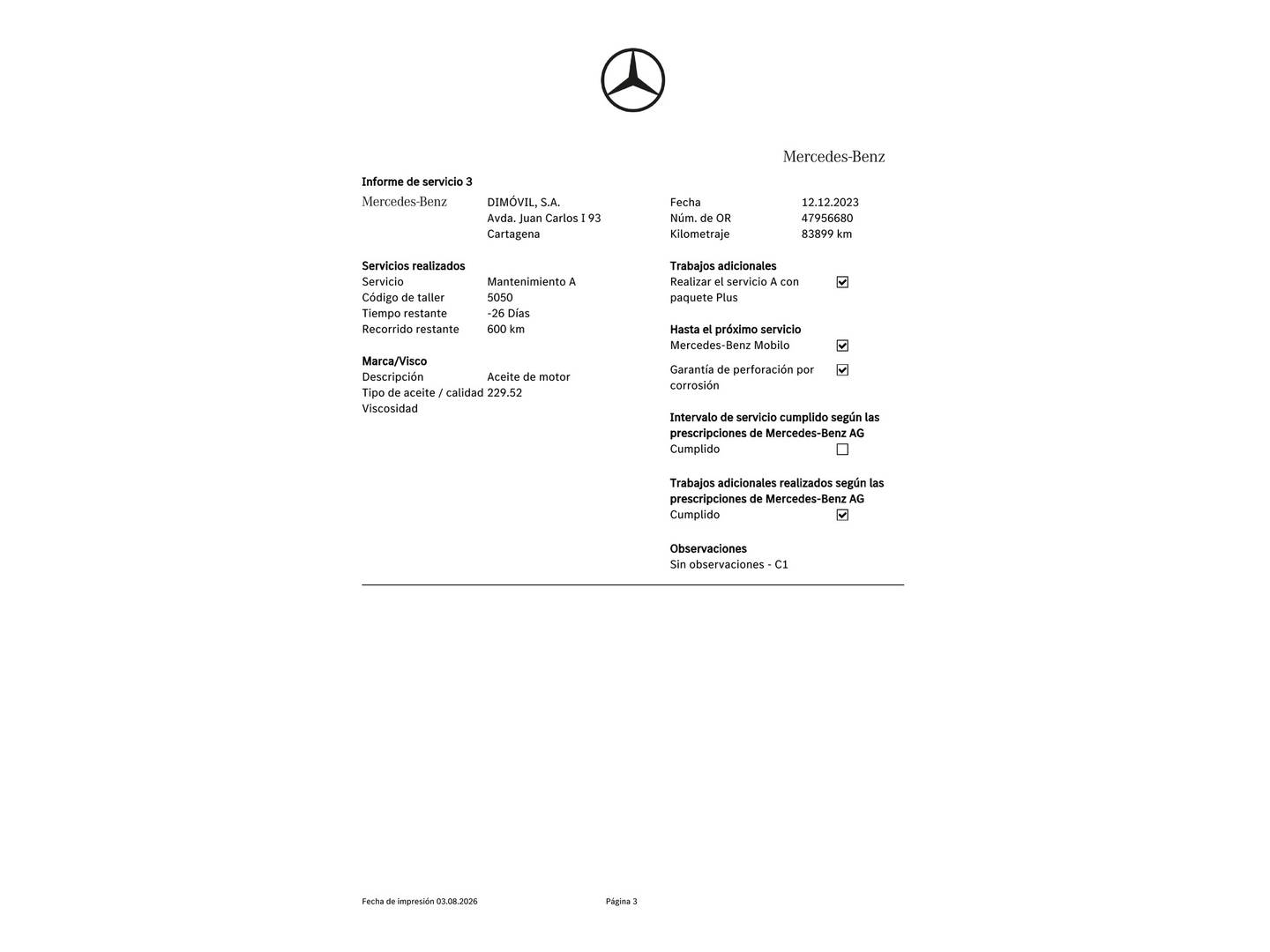 Foto del mantenimiento del Mercedes Clase C Mercedes Clase C 220 d (194 CV) Pack AMG
