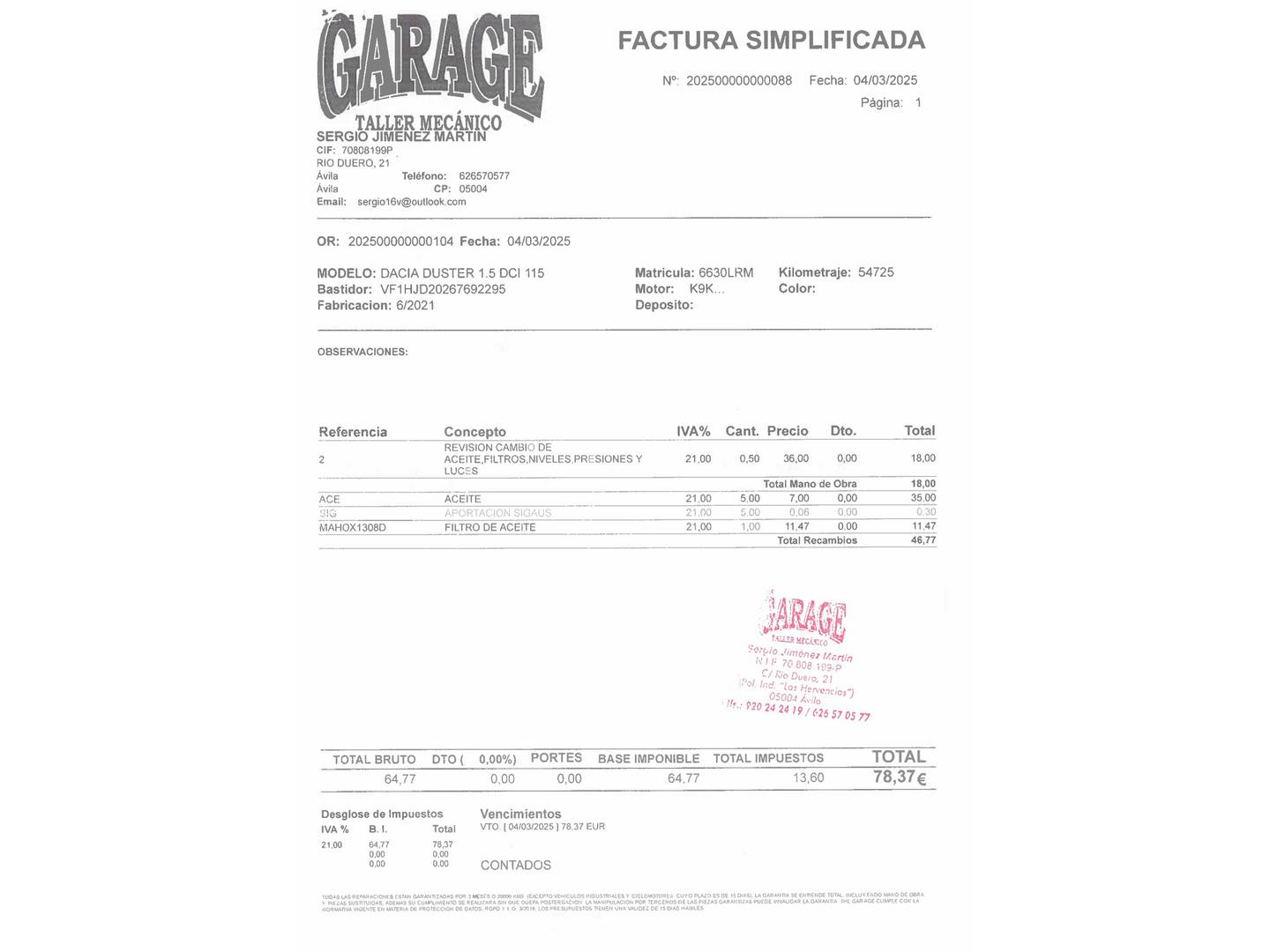 Foto del mantenimiento del Dacia Duster Dacia Duster Essential Blue dCi (115 CV) 4X2