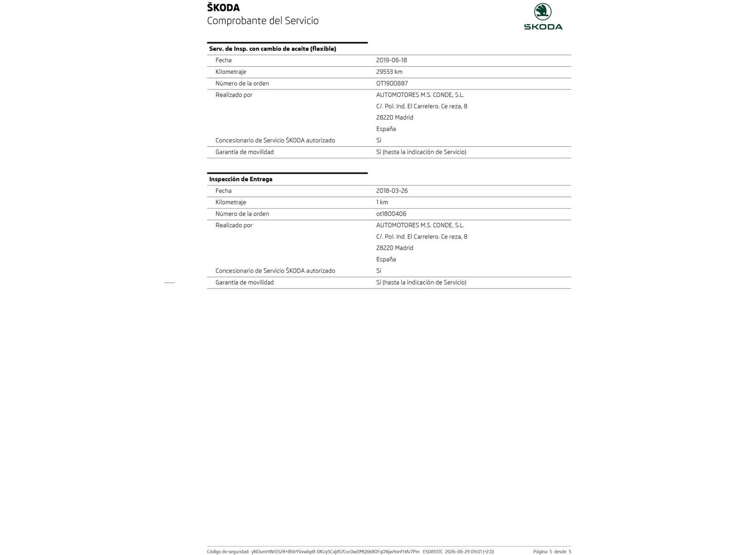 Foto del mantenimiento del Skoda Karoq Skoda Karoq 1.5 TSI ACT Ambition DSG (150 CV)