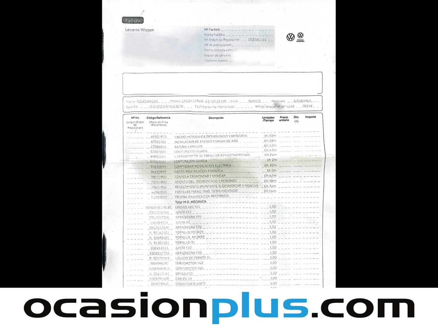 Foto del mantenimiento del Volkswagen Caddy Volkswagen Caddy Cargo 2.0 TDI  (75 CV)