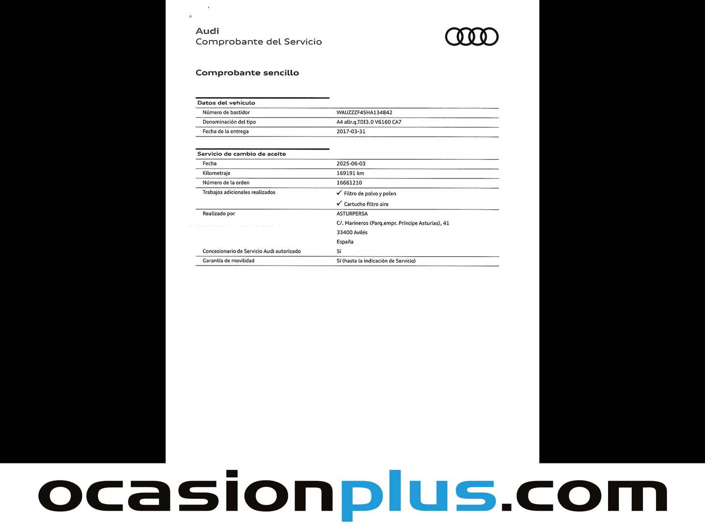 Foto del mantenimiento del Audi A4 Allroad Quattro Audi A4 Allroad unlimited edition 3.0 TDI quattro (218 CV) S tronic