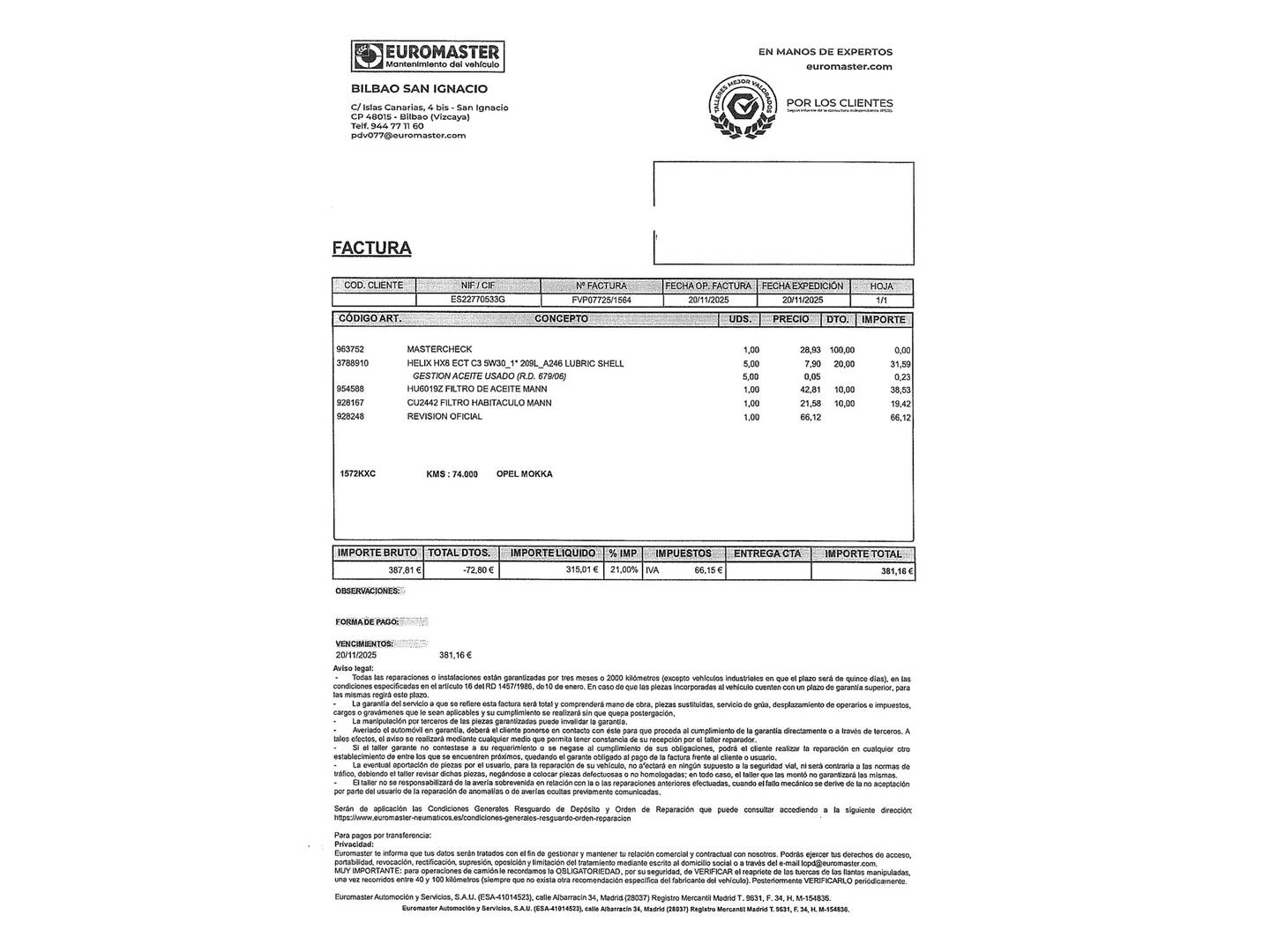 Foto del mantenimiento del Opel Mokka X Opel Mokka X 1.6 CDTi Excellence 4X2 Auto (136 CV)