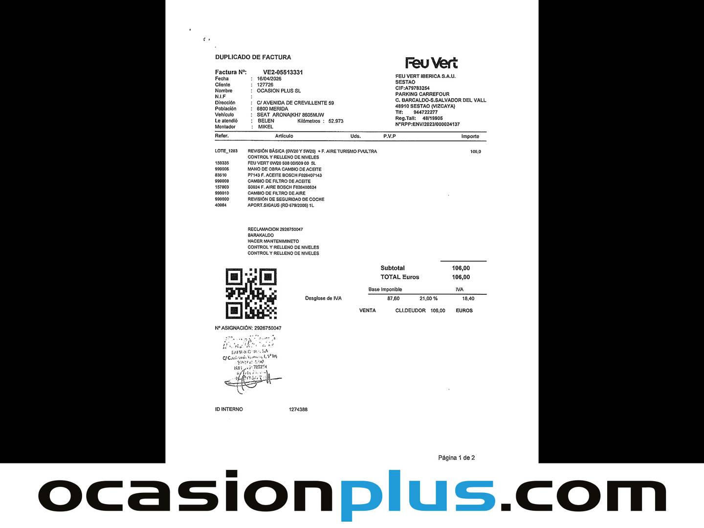 Foto del mantenimiento del Seat Arona Seat Arona 1.5 TSI S&S FR XL DSG (150 CV)