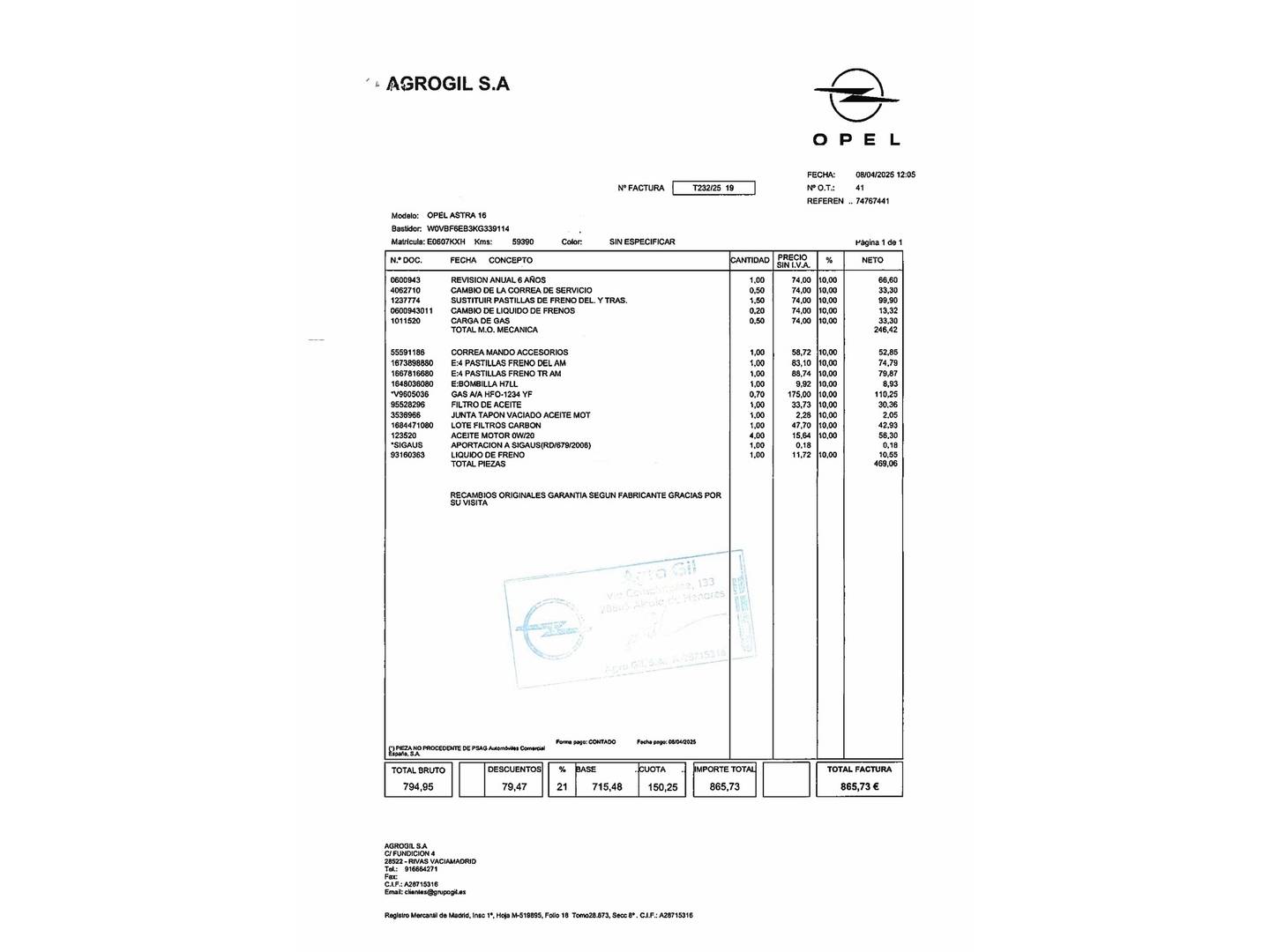 Foto del mantenimiento del Opel Astra Opel Astra 1.4 Turbo S&S Dynamic (125 CV)