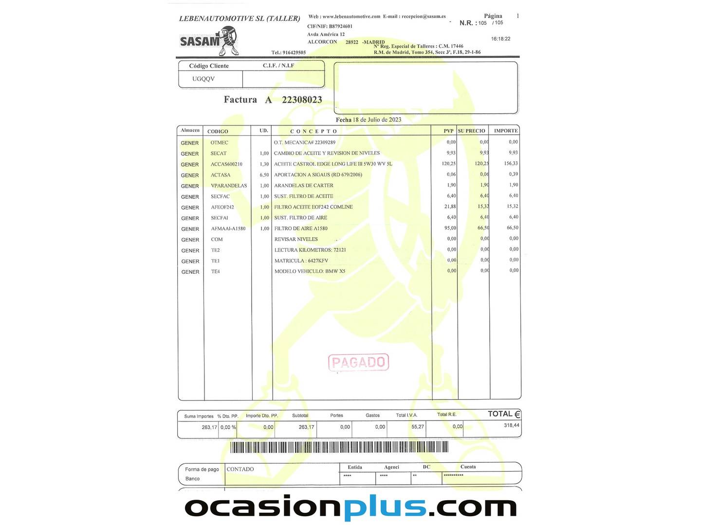 Foto del mantenimiento del BMW X5 BMW X5 xDrive30d (258 CV) 7 Plazas
