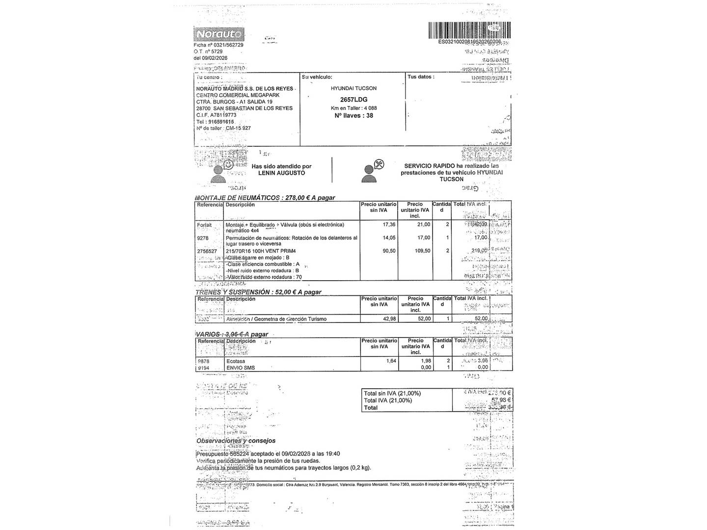 Foto del mantenimiento del Hyundai Tucson Hyundai Tucson 1.6 GDI SLE 4x2 (132 CV)