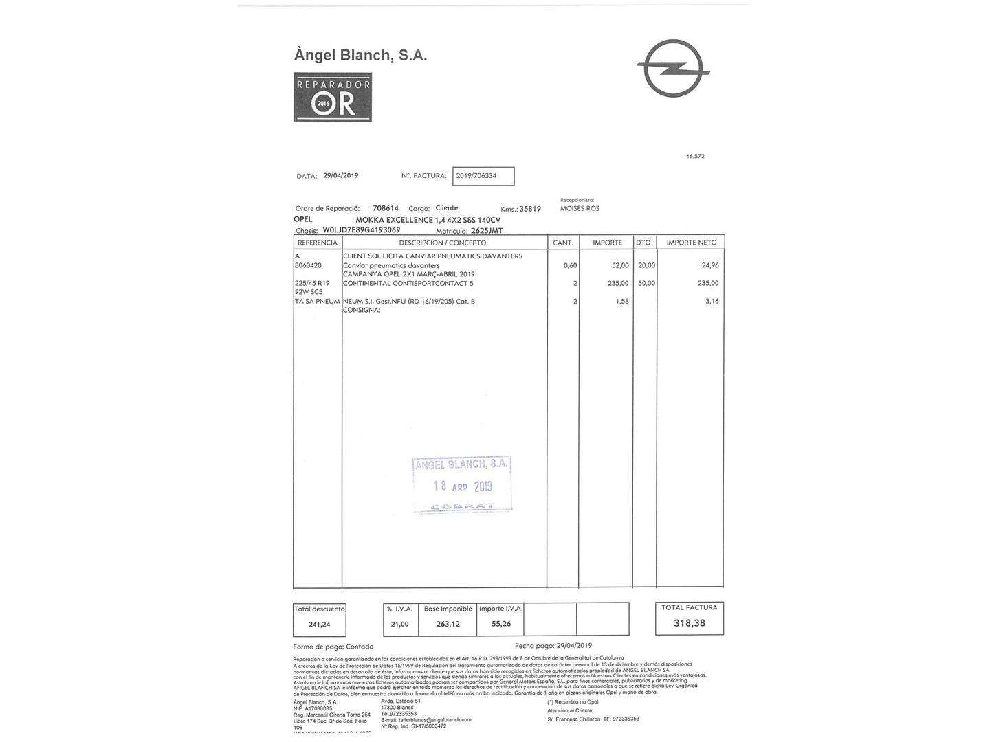 Foto del mantenimiento del Opel Mokka Opel Mokka Mokka 1.4 Turbo S&S Excellence 4x2 (140 CV)