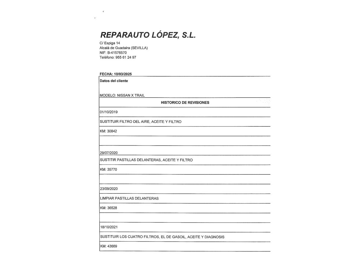 Foto del mantenimiento del Nissan X-TRAIL Nissan X-Trail 1.6 dCi 360 (130 CV) 7 Plazas