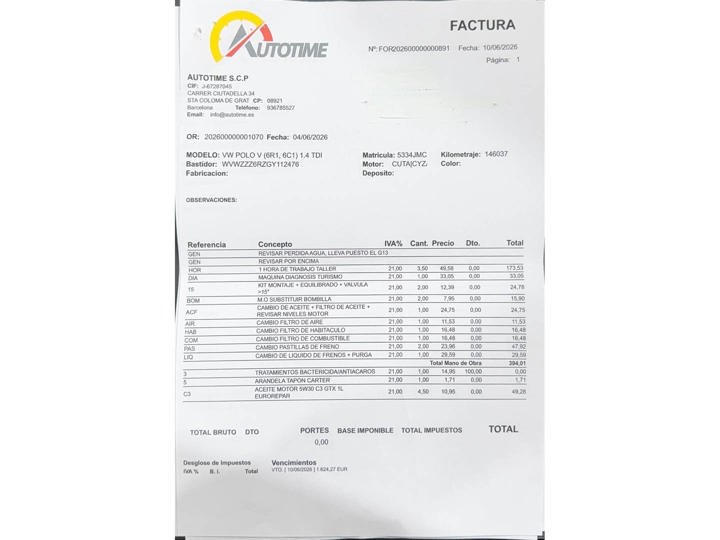 Foto del mantenimiento del Volkswagen Polo Volkswagen Polo Sport 1.4 TDI BMT (105 CV)
