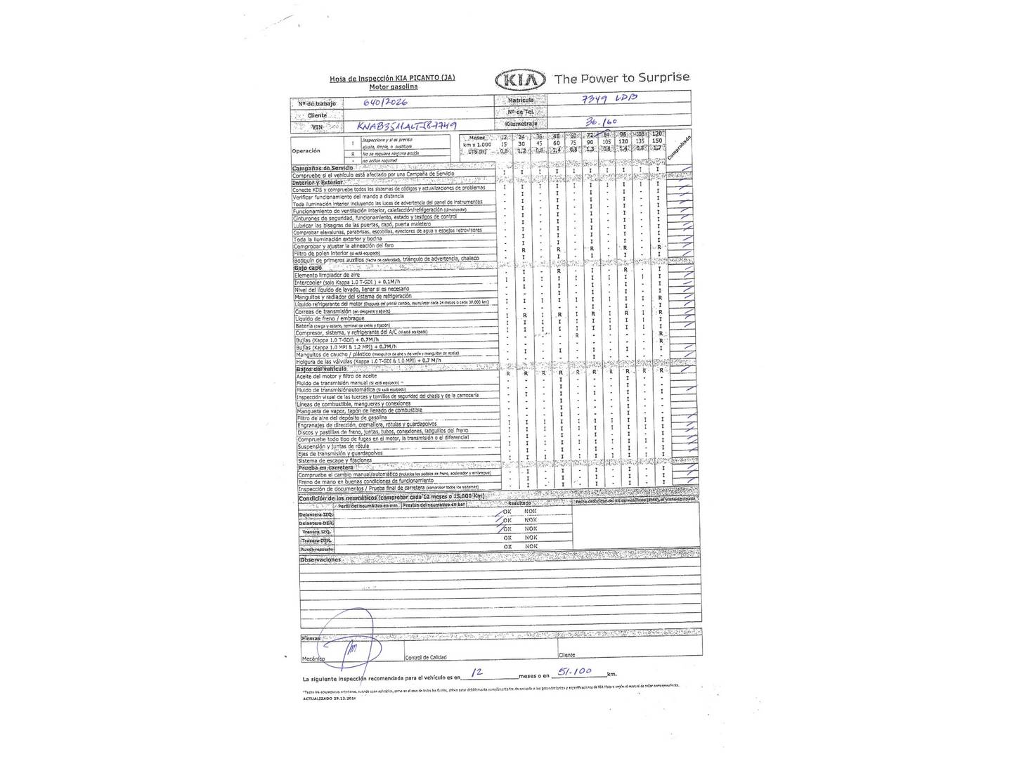 Foto del mantenimiento del KIA Picanto KIA Picanto 1.0 CVVT GT Line (67 CV)