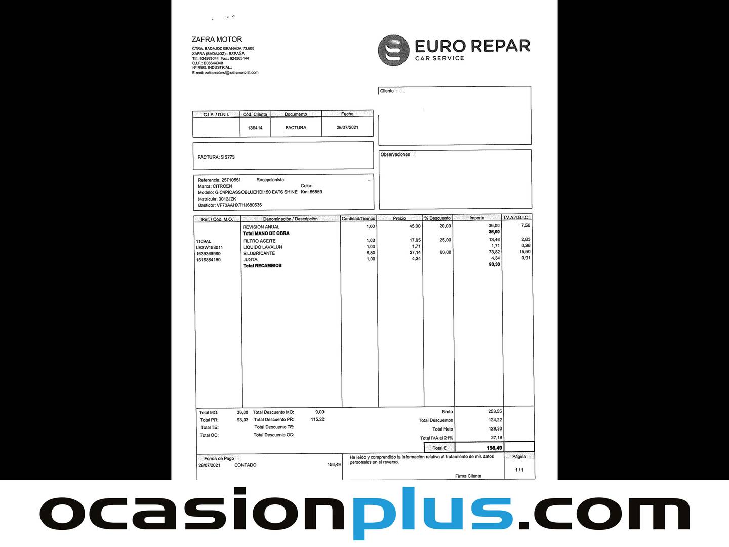 Foto del mantenimiento del Citroën Grand C4 Picasso Citroën Grand C4 Picasso BlueHDi 150 Shine EAT6 (150 CV) 7 Plazas