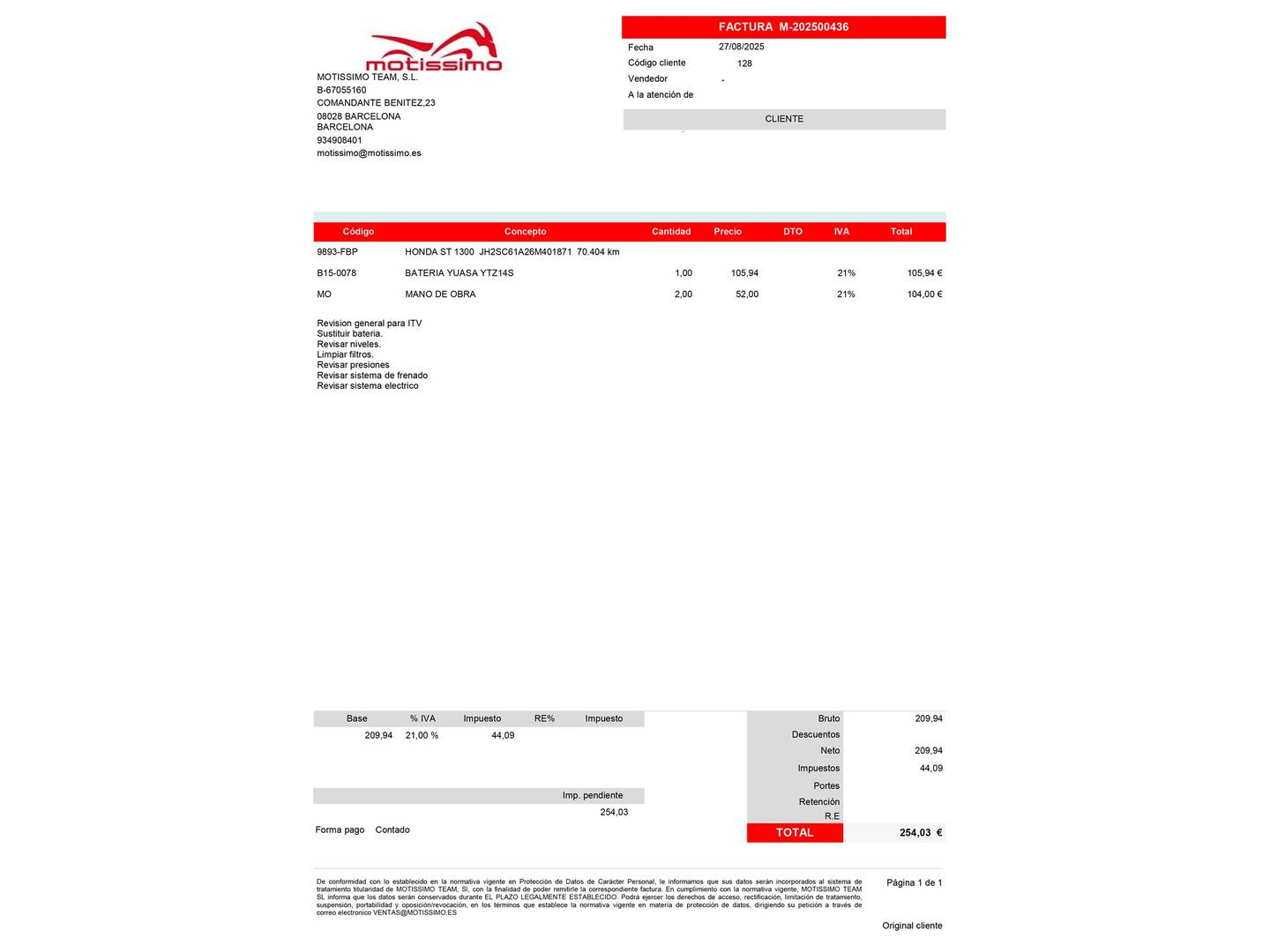 Foto del mantenimiento del Honda Pan-European ST 1300 ABS Honda Pan-European ST 1300 ABS (126 CV)