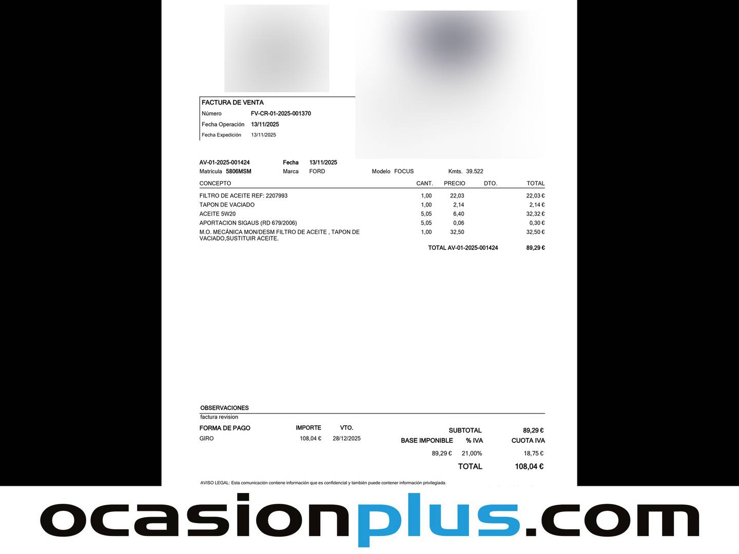 Foto del mantenimiento del Ford Focus Ford Focus 1.0 Ecoboost MHEV ST-Line Auto (155 CV)