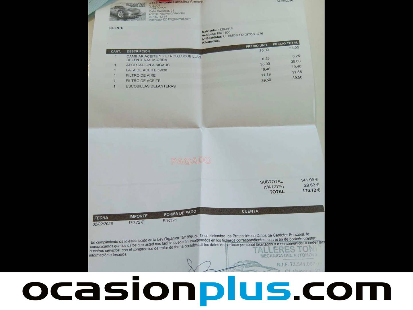 Foto del mantenimiento del Fiat 500 Fiat 500 1.2 S (69 CV)