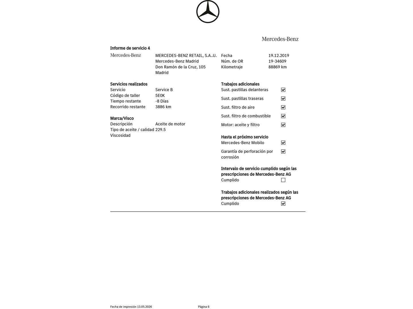 Foto del mantenimiento del Mercedes Clase A Mercedes Clase A 200 CDI AMG Line (136 CV)