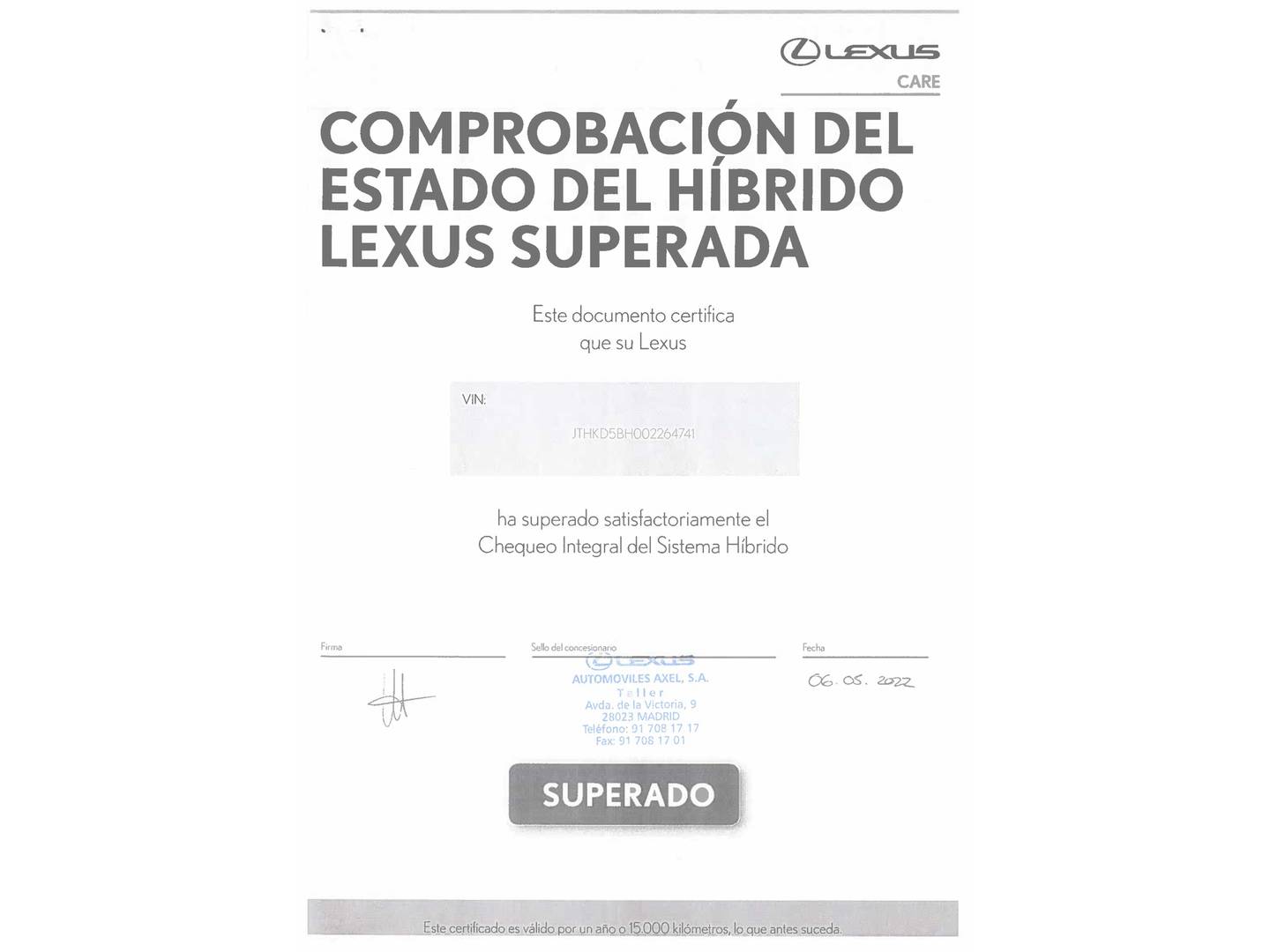 Foto del mantenimiento del Lexus CT Lexus CT 200h Executive 100 kW (136 CV)