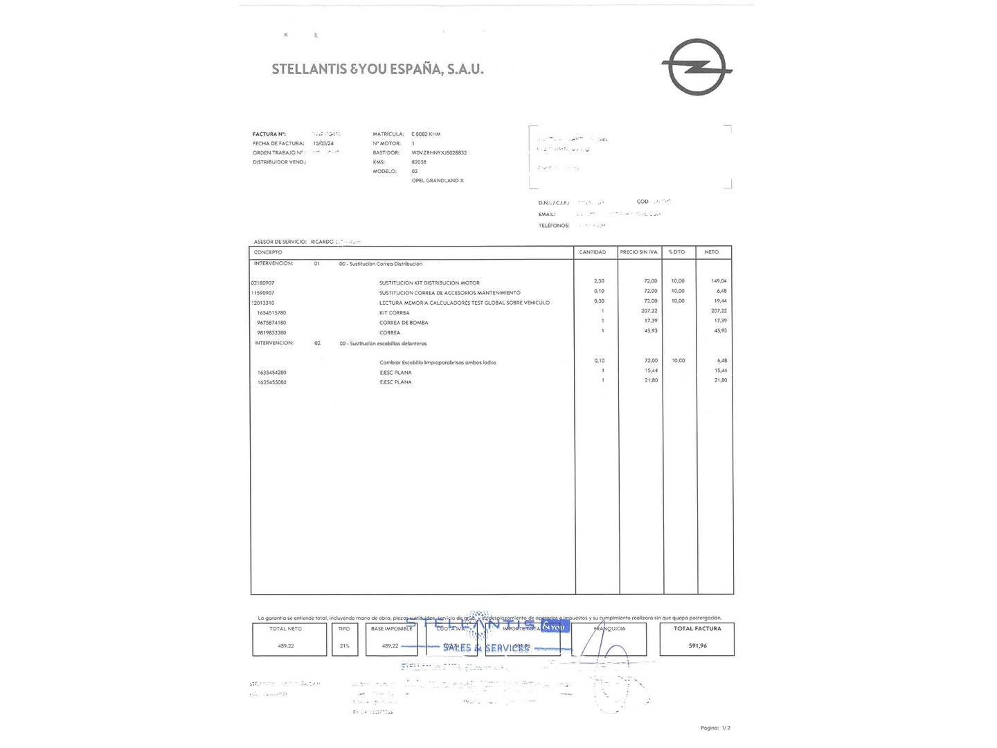 Foto del mantenimiento del Opel Grandland X Opel Grandland X 1.2 Turbo Selective (130 CV)