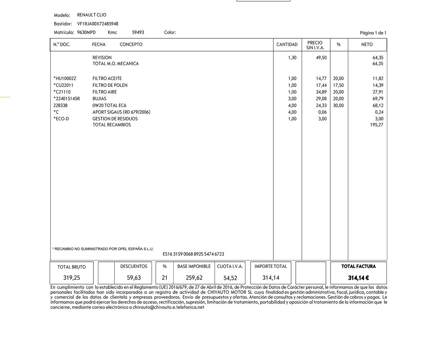Foto del mantenimiento del Renault Clio Renault Clio Techno TCe (90 CV)