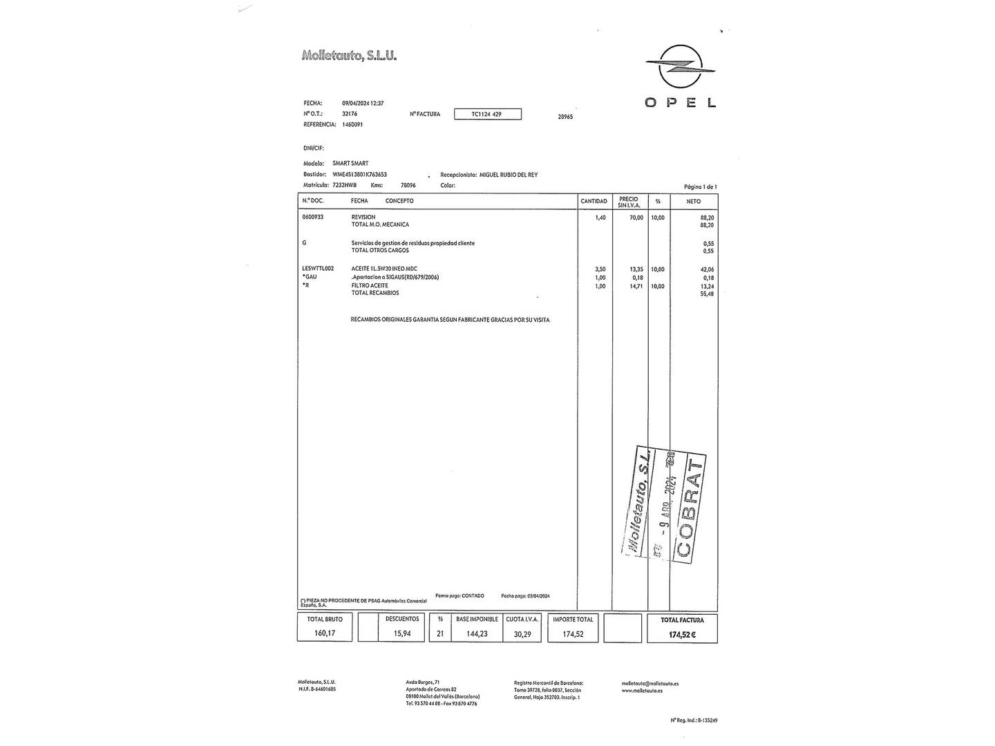 Foto del mantenimiento del Smart fortwo Smart ForTwo Coupe 52 mhd Pulse (71 CV)
