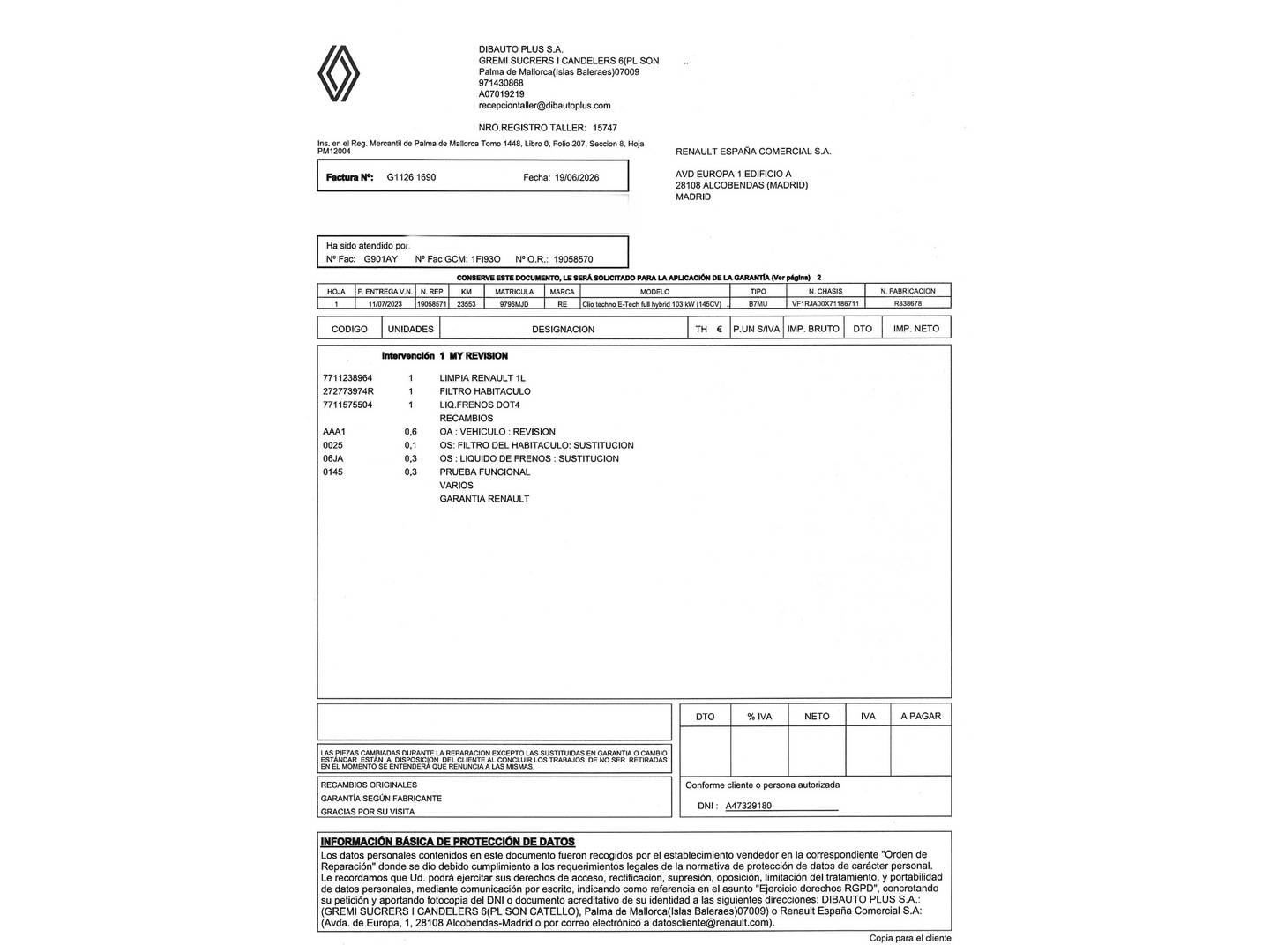 Foto del mantenimiento del Renault Clio Renault Clio Techno E-Tech Híbrido (140 CV)