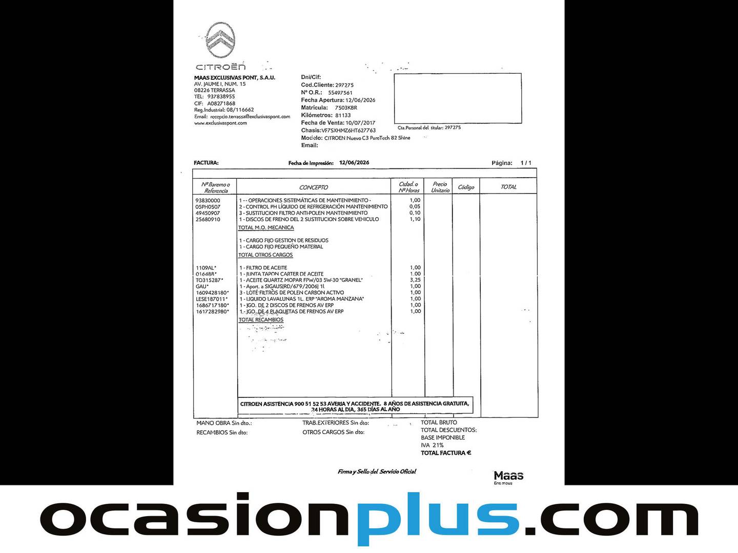 Foto del mantenimiento del Citroën C3 Citroën C3 PureTech 82 Shine (82 CV)