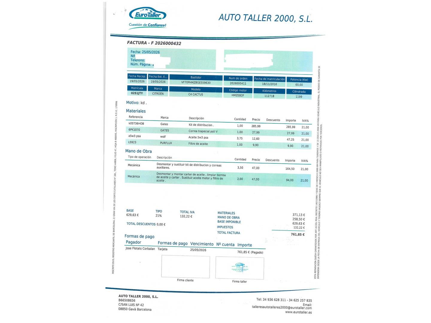 Foto del mantenimiento del Citroën C4 Cactus Citroën C4 Cactus PureTech 82 Feel (82 CV)