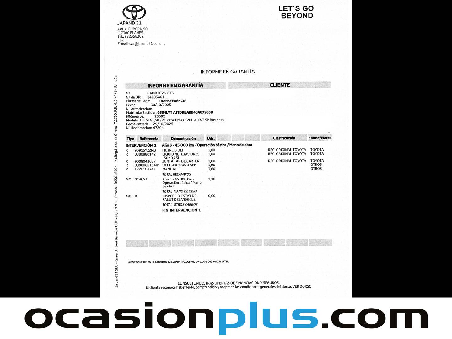 Foto del mantenimiento del Toyota Yaris Cross Toyota Yaris Cross 120H Active Tech (116 CV)