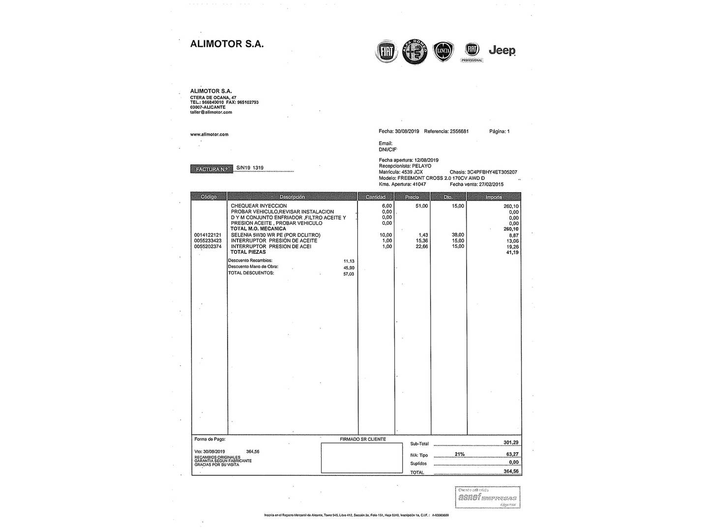 Foto del mantenimiento del Fiat Freemont Fiat Freemont 2.0 16v Diesel Cross AWD Auto (170 CV) 7 Plazas