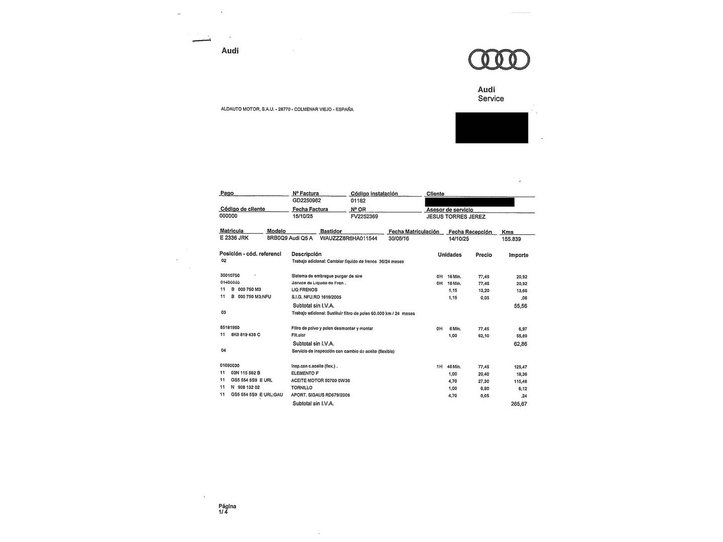 Foto del mantenimiento del Audi Q5 Audi Q5 line edition 2.0 TDI clean diesel quattro (150 CV)