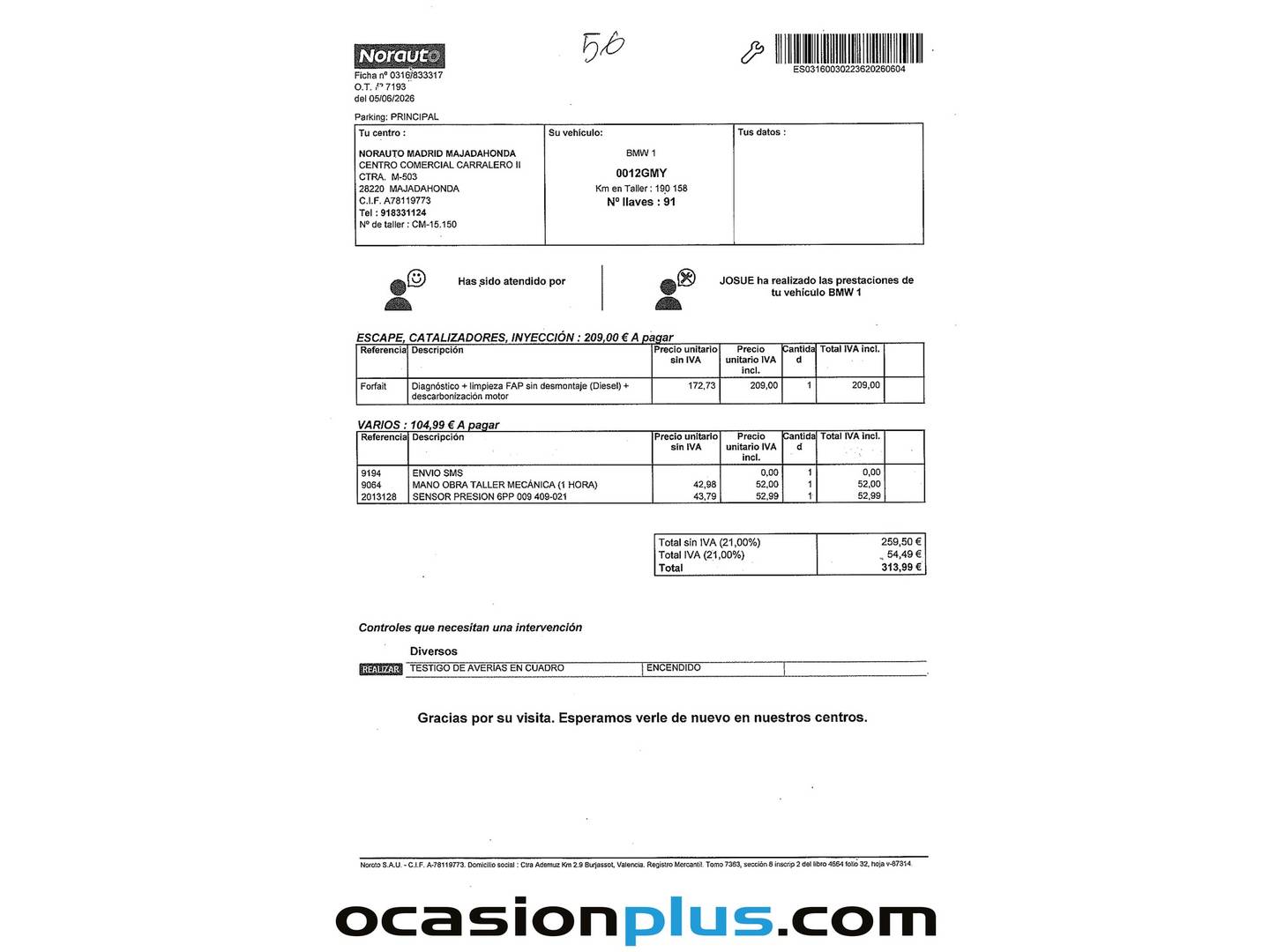 Foto del mantenimiento del BMW Serie 1 BMW Serie 1 116d (115 CV)