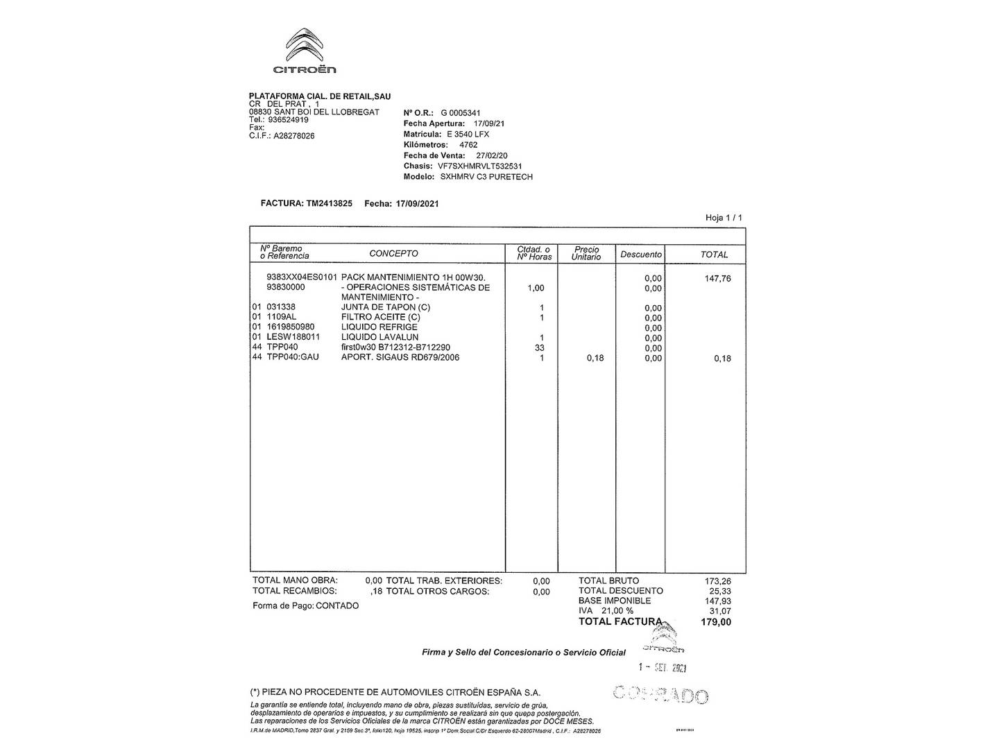 Foto del mantenimiento del Citroën C3 Citroën C3 PureTech 82 Shine (83 CV)
